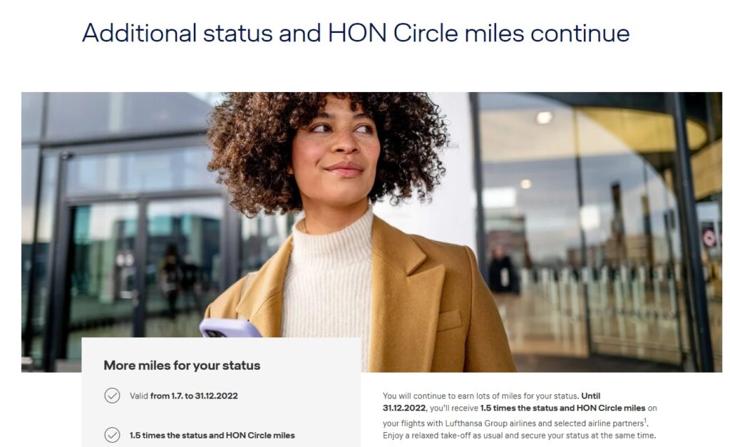 ルフトハンザ航空のマイル＆モア　上級会員になるためのHONサークルマイルが1.5倍　2022年12月31日